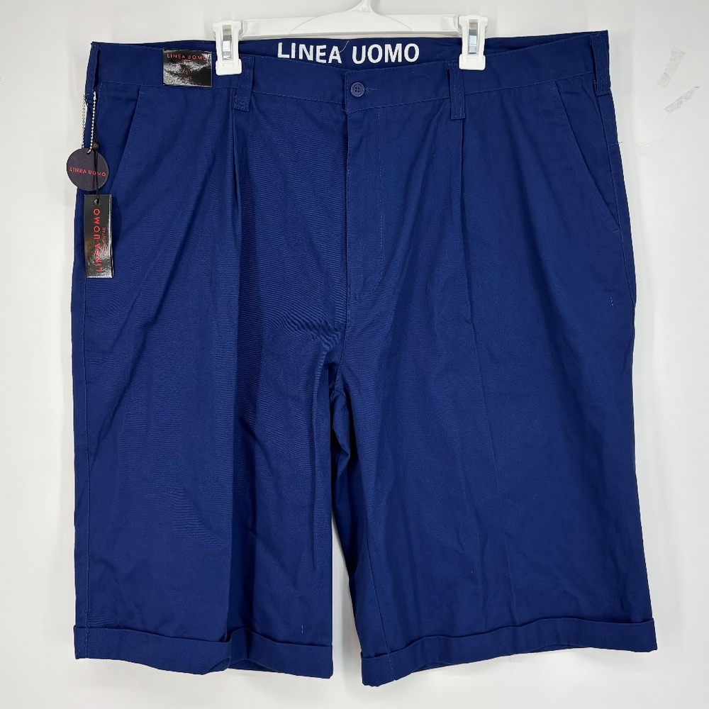 Linea Uomo Activewear Mens Size 44 Pleated Shorts Bright Navy Blue 12" Tiny Flaw